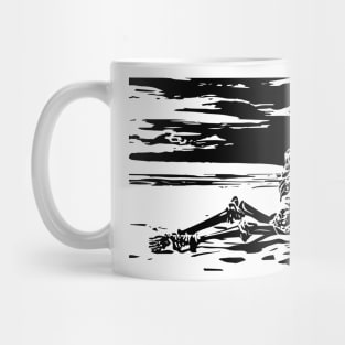 skeleton sits on the beach Mug